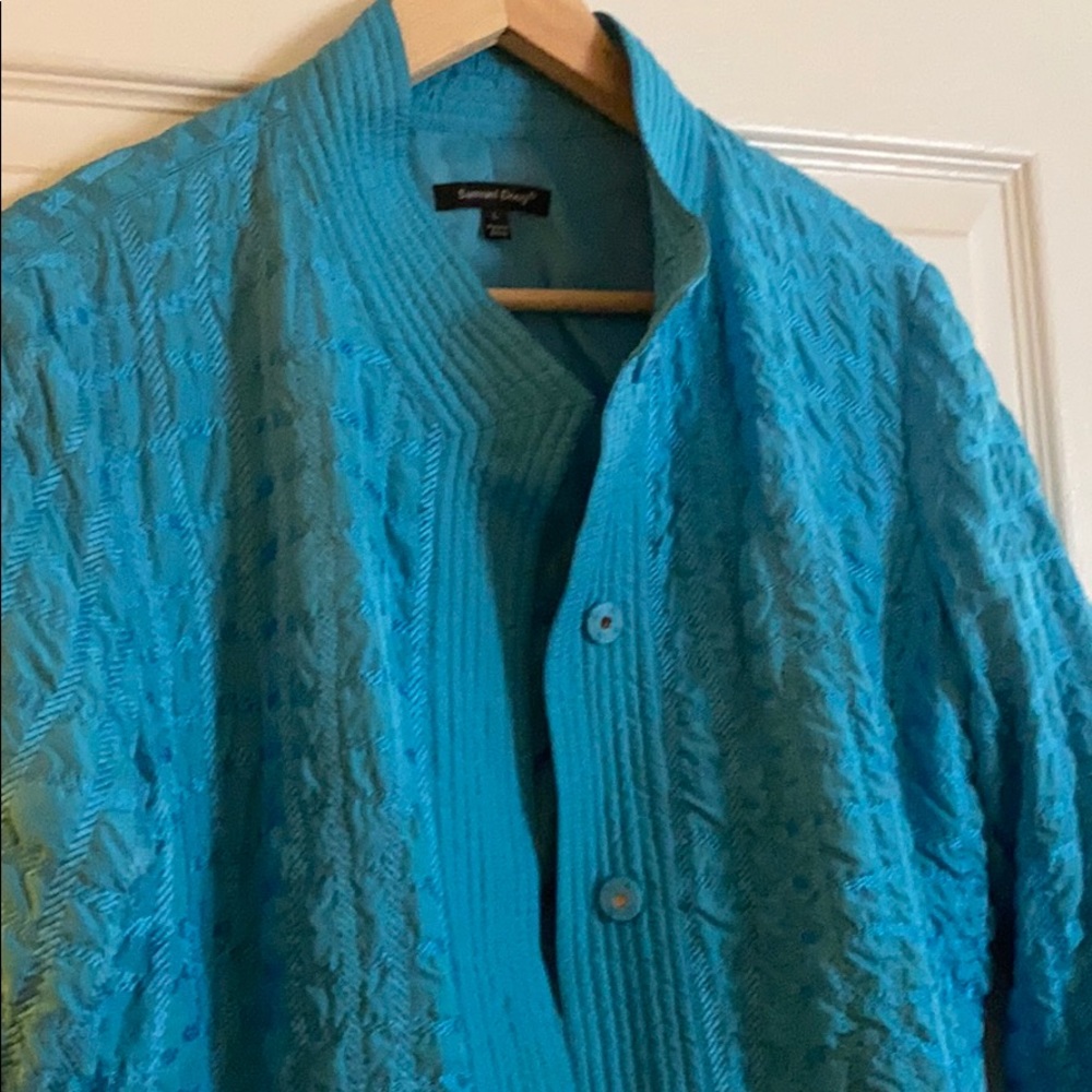 Ladies turquoise snap jacket